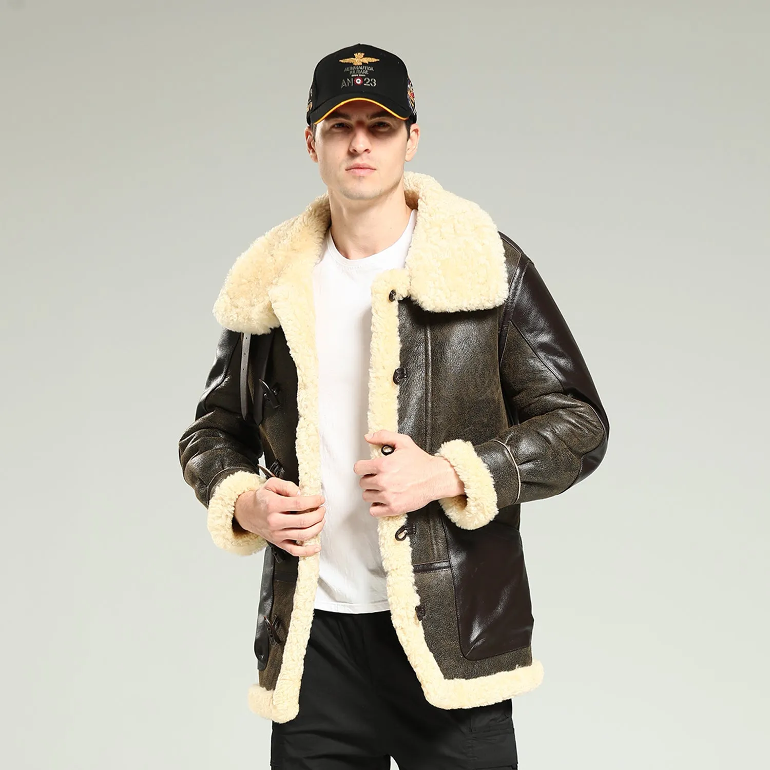 Dark brown sheepskin b3 bomber jacket