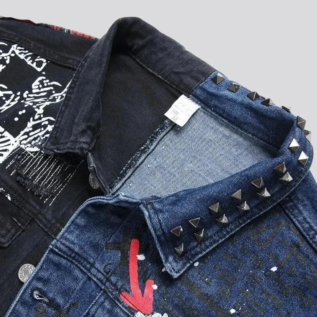 Distressed slim men's denim jacket