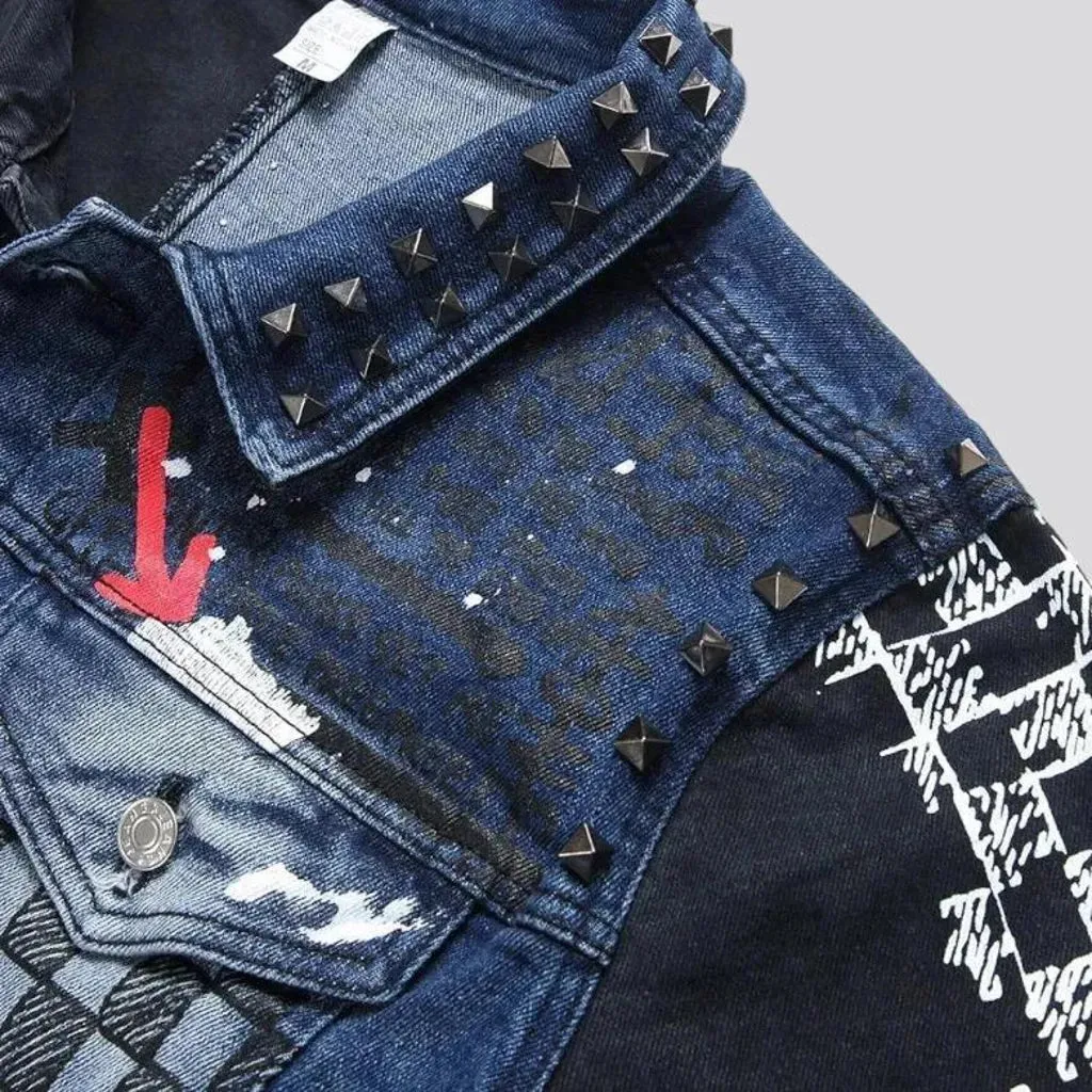 Distressed slim men's denim jacket