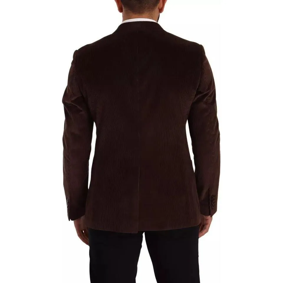 Dolce & Gabbana Brown Corduroy Slim Fit Coat DG Logo Blazer