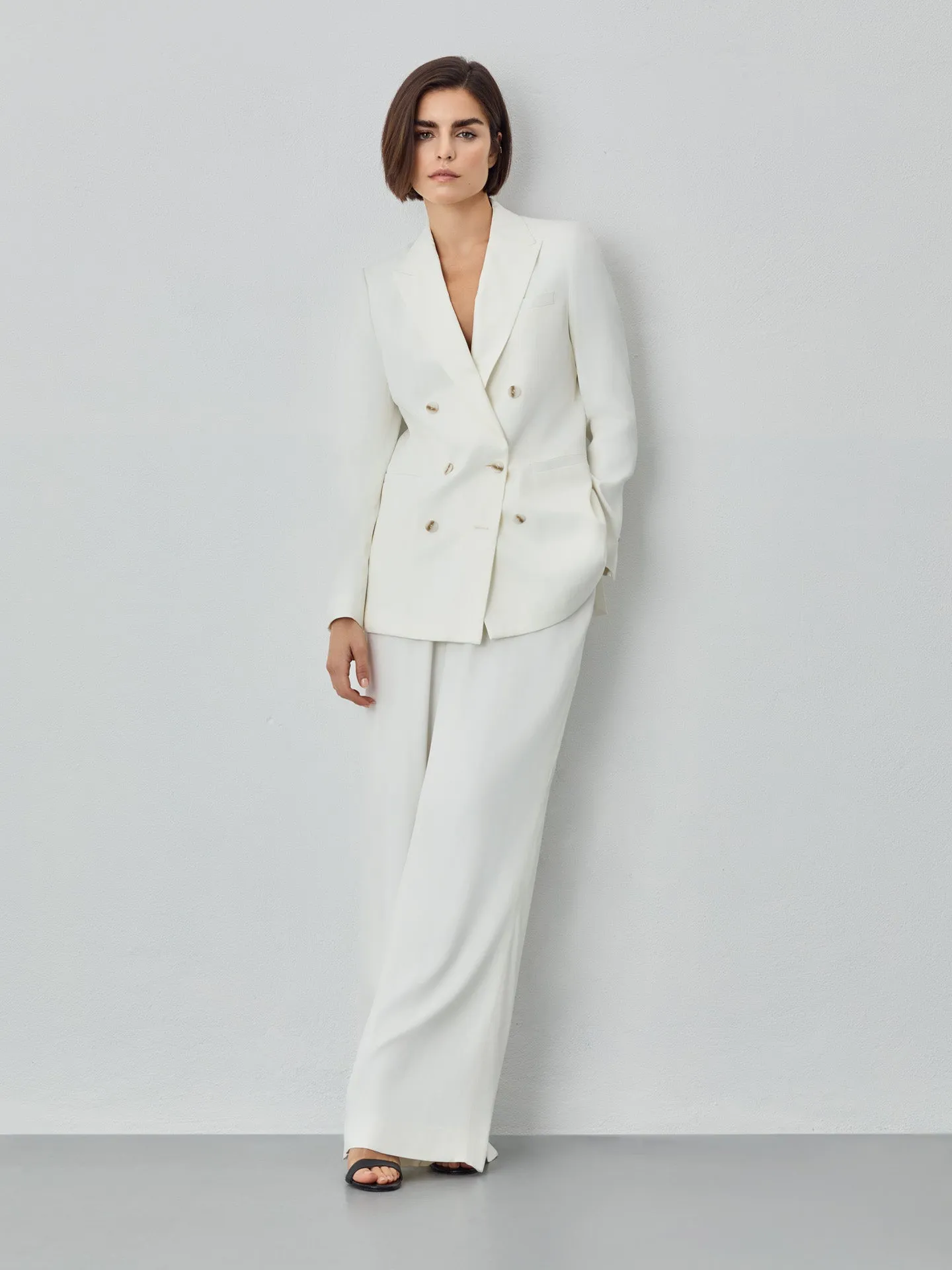 Double-Breasted Suit Blazer In Cotton Blend Fabric