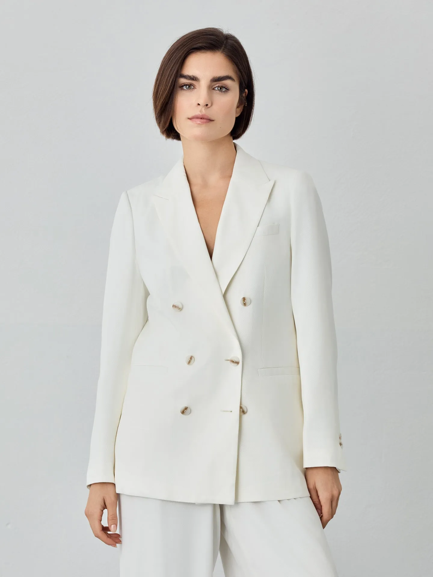 Double-Breasted Suit Blazer In Cotton Blend Fabric