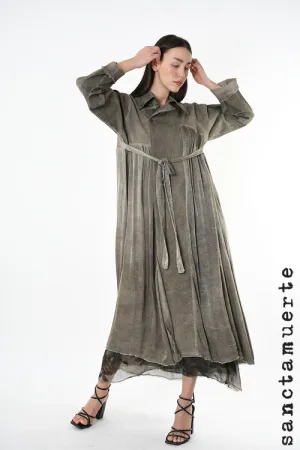 Double Chest Trench Coat in Green Tuscany