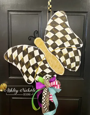 Elegant Butterfly - Checkered with Gold Overlay Door Hanger