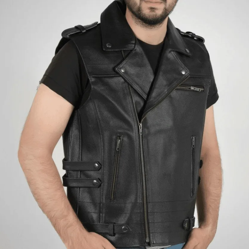 Enigma Brown Leather Vest Men