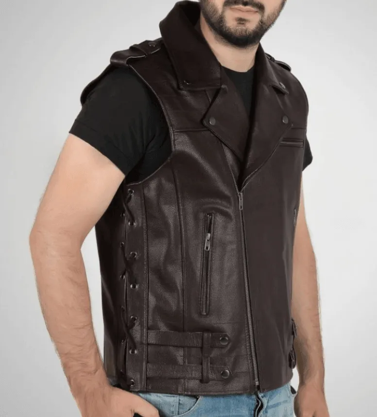 Enigma Brown Leather Vest Men