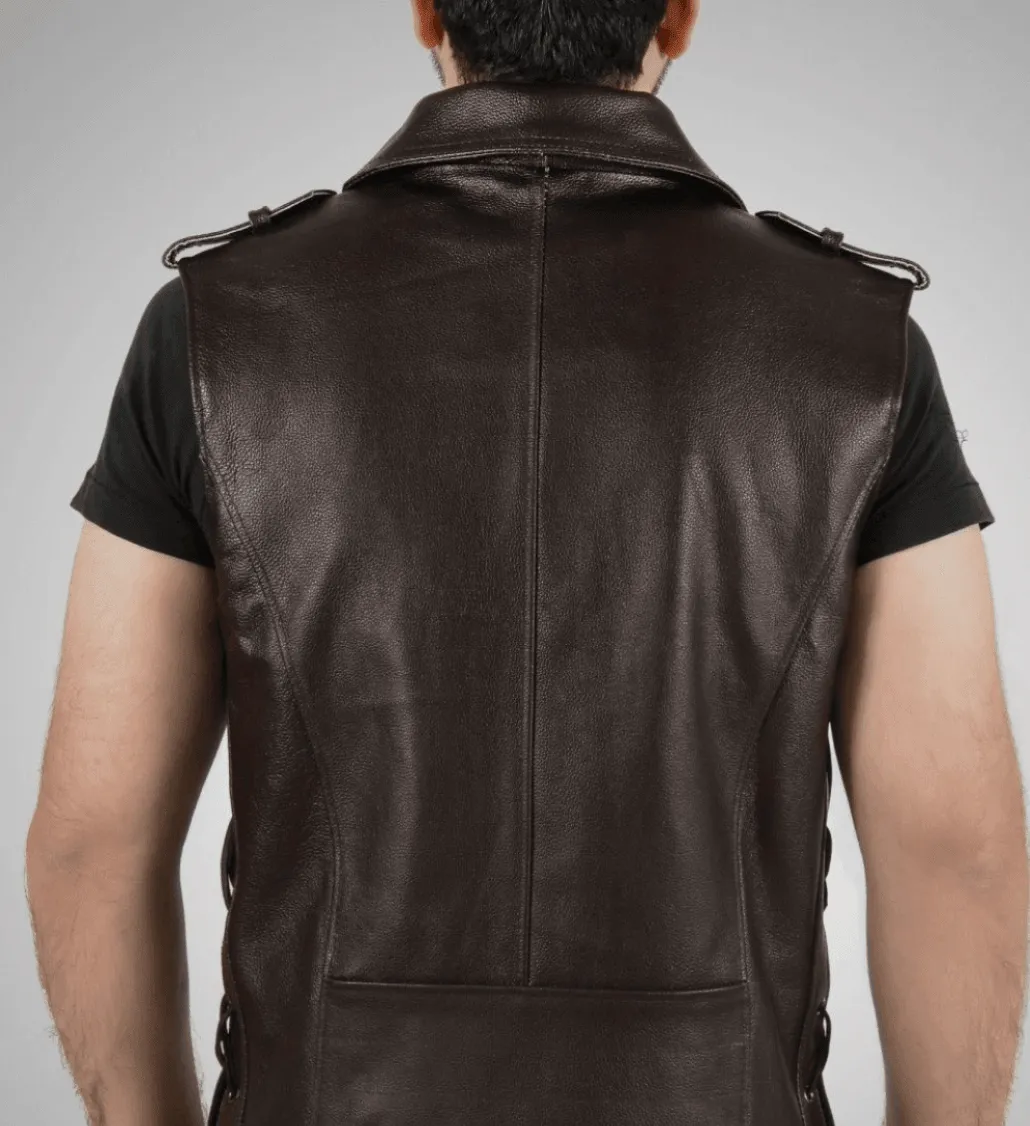 Enigma Brown Leather Vest Men