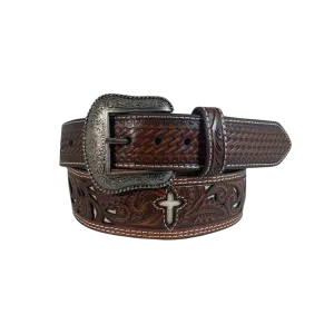 Gem Dandy Roper genuine Leather Tooled Brown Belt