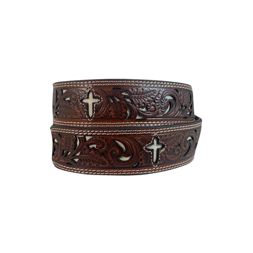 Gem Dandy Roper genuine Leather Tooled Brown Belt