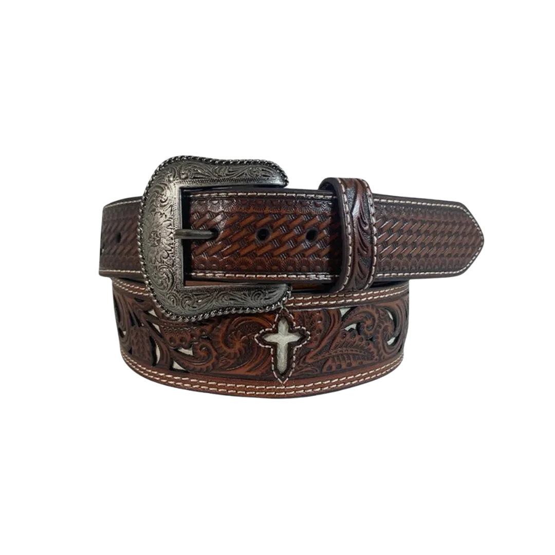 Gem Dandy Roper genuine Leather Tooled Brown Belt