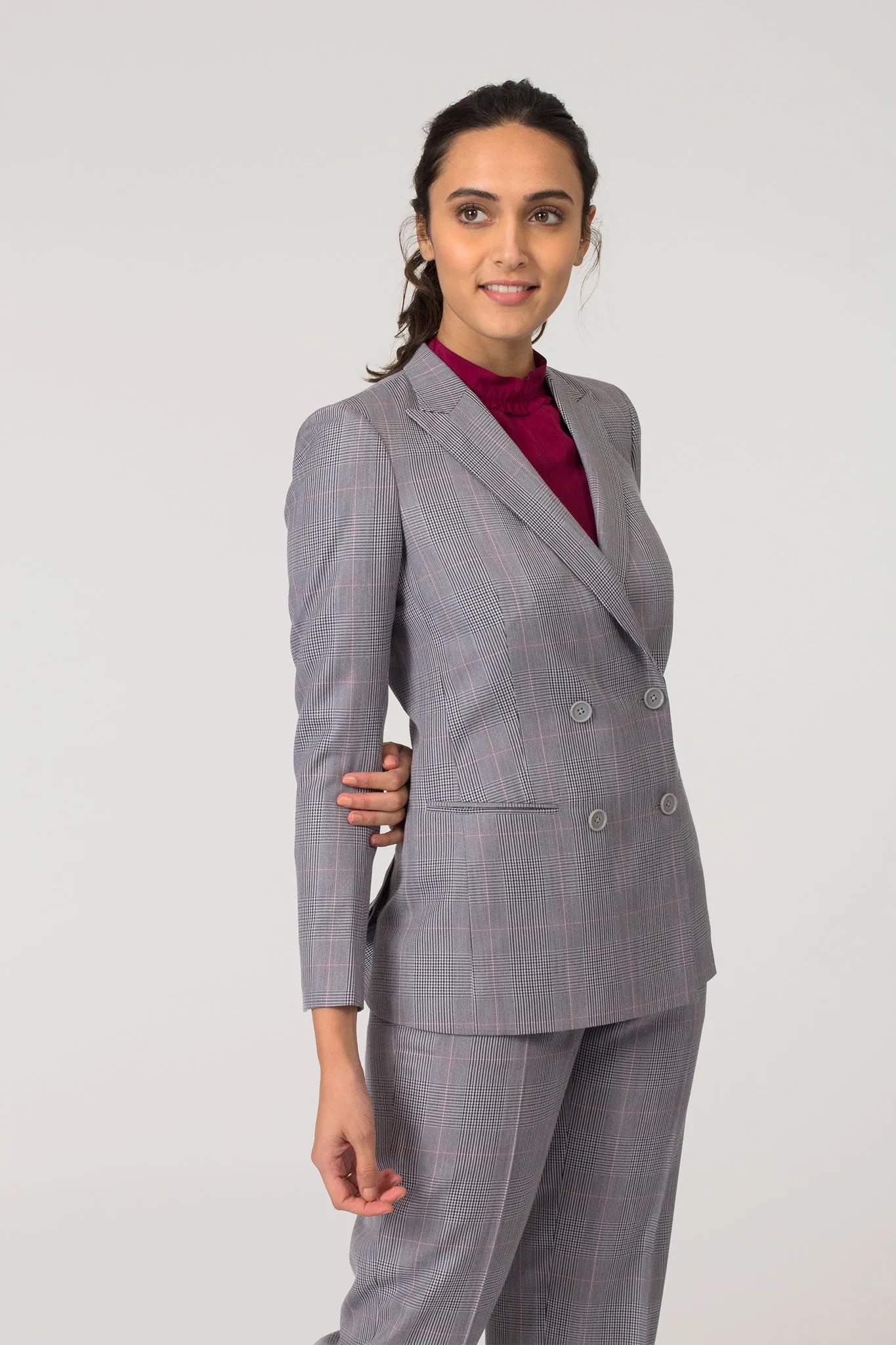 Glen Plaid Double Breasted Blazer with Trouser