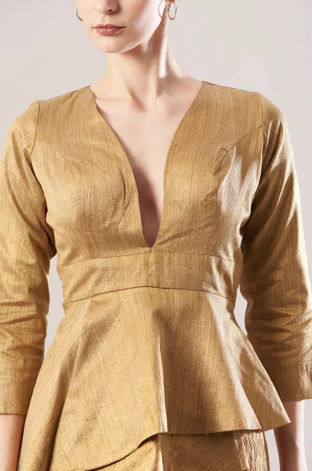 Gold Peplum Party Top for Women