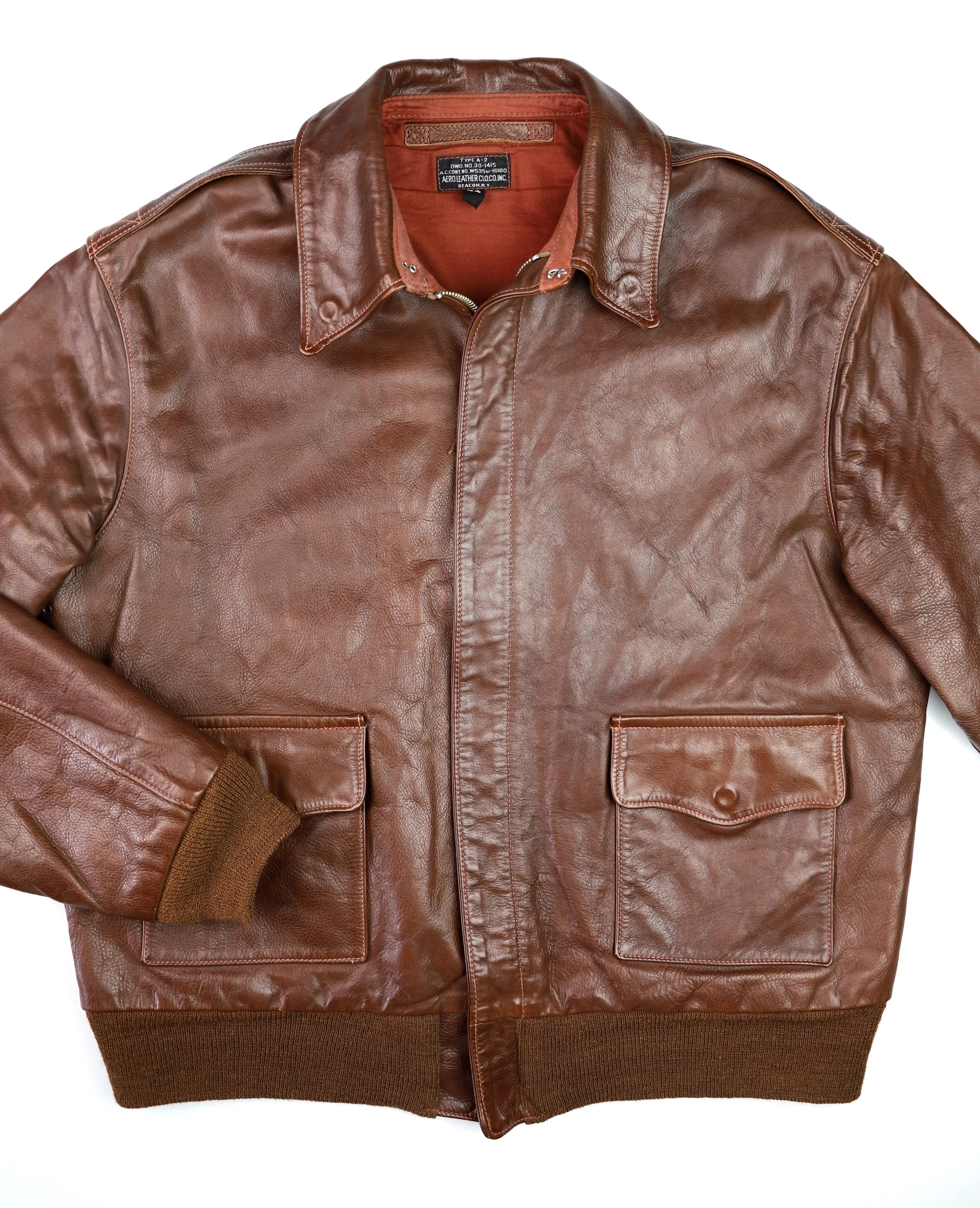 Goodwear A-2 Military Flight Jacket, Gently Worn, size 44, Russet Horsehide