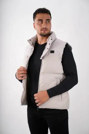 Grey Puffer Vest With Side Pockets