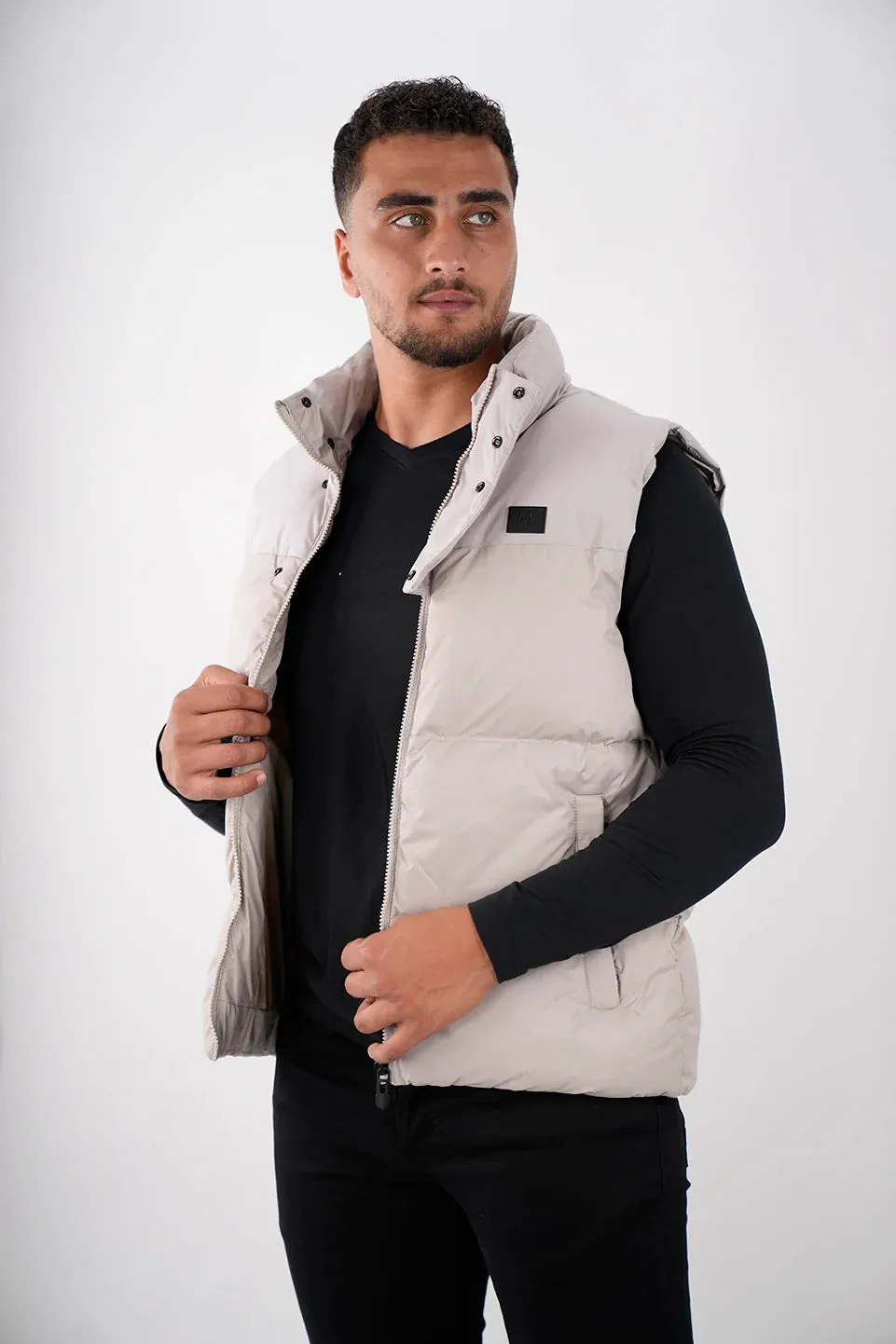 Grey Puffer Vest With Side Pockets