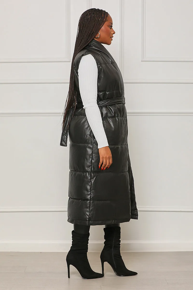 Hard To Forget Faux Leather Longline Vest (Black)- FINAL SALE