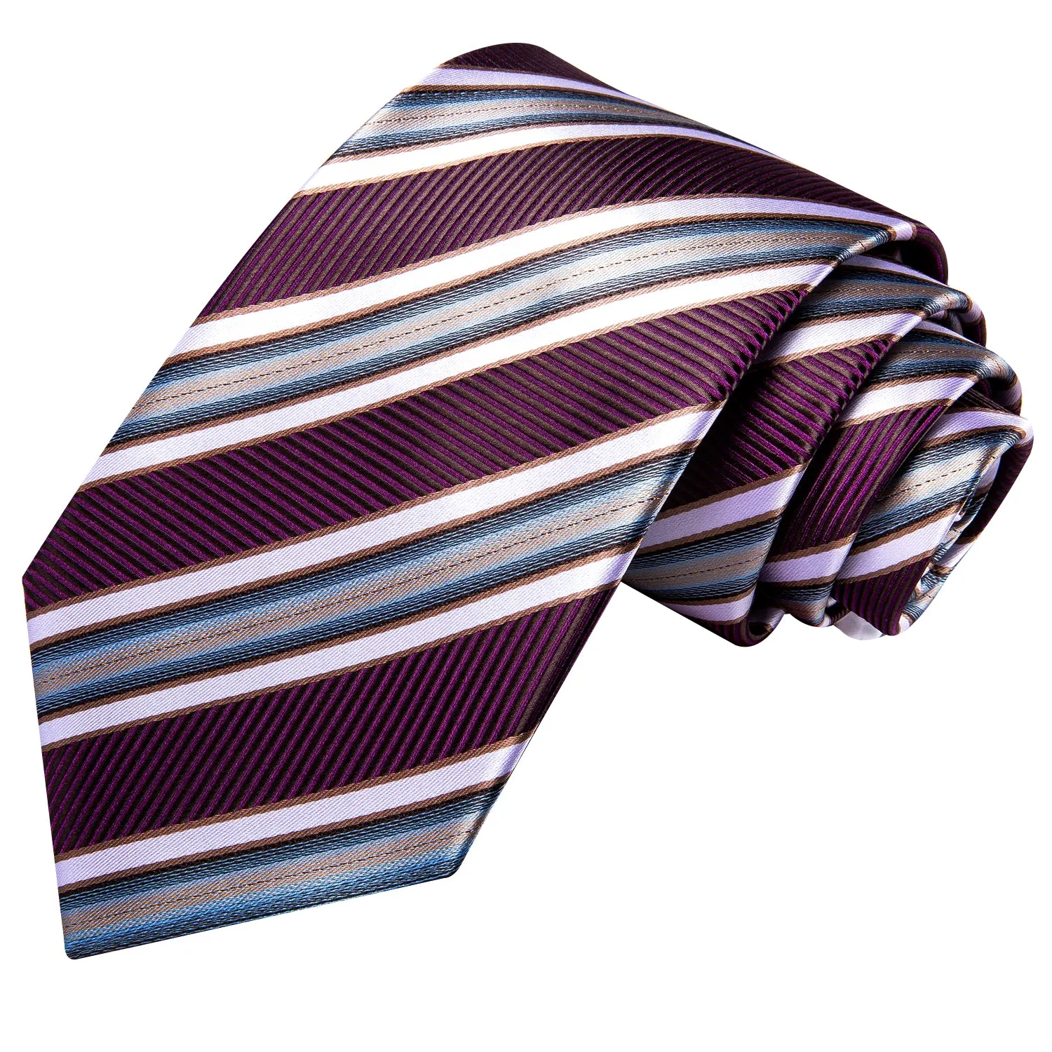 Hi-Tie Burgundy Red Necktie Striped Tie Pocket Square Cufflinks Set