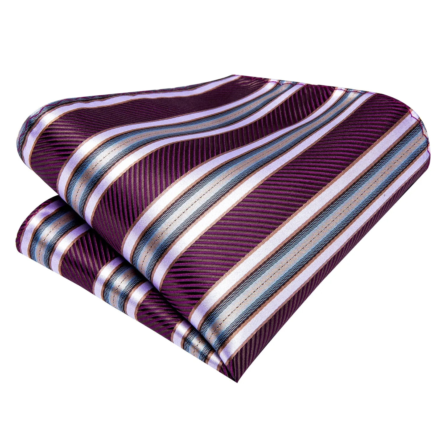 Hi-Tie Burgundy Red Necktie Striped Tie Pocket Square Cufflinks Set