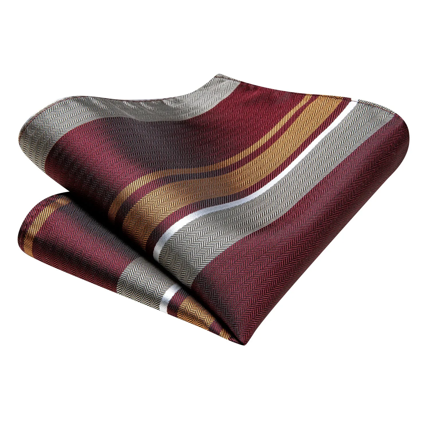 Hi-Tie Burgundy Tie Golden Ivory Silk Tie Pocket Square Cufflinks Set