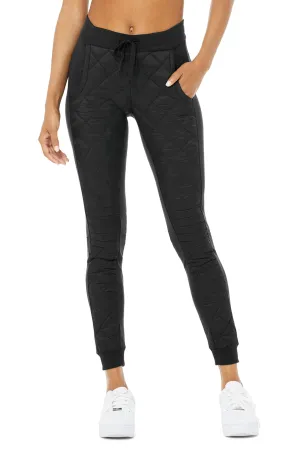 High-Waist Moto Puffer Pant - Black