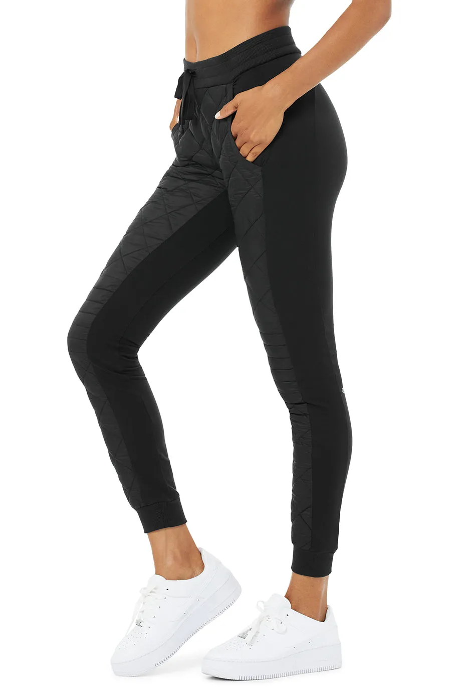 High-Waist Moto Puffer Pant - Black