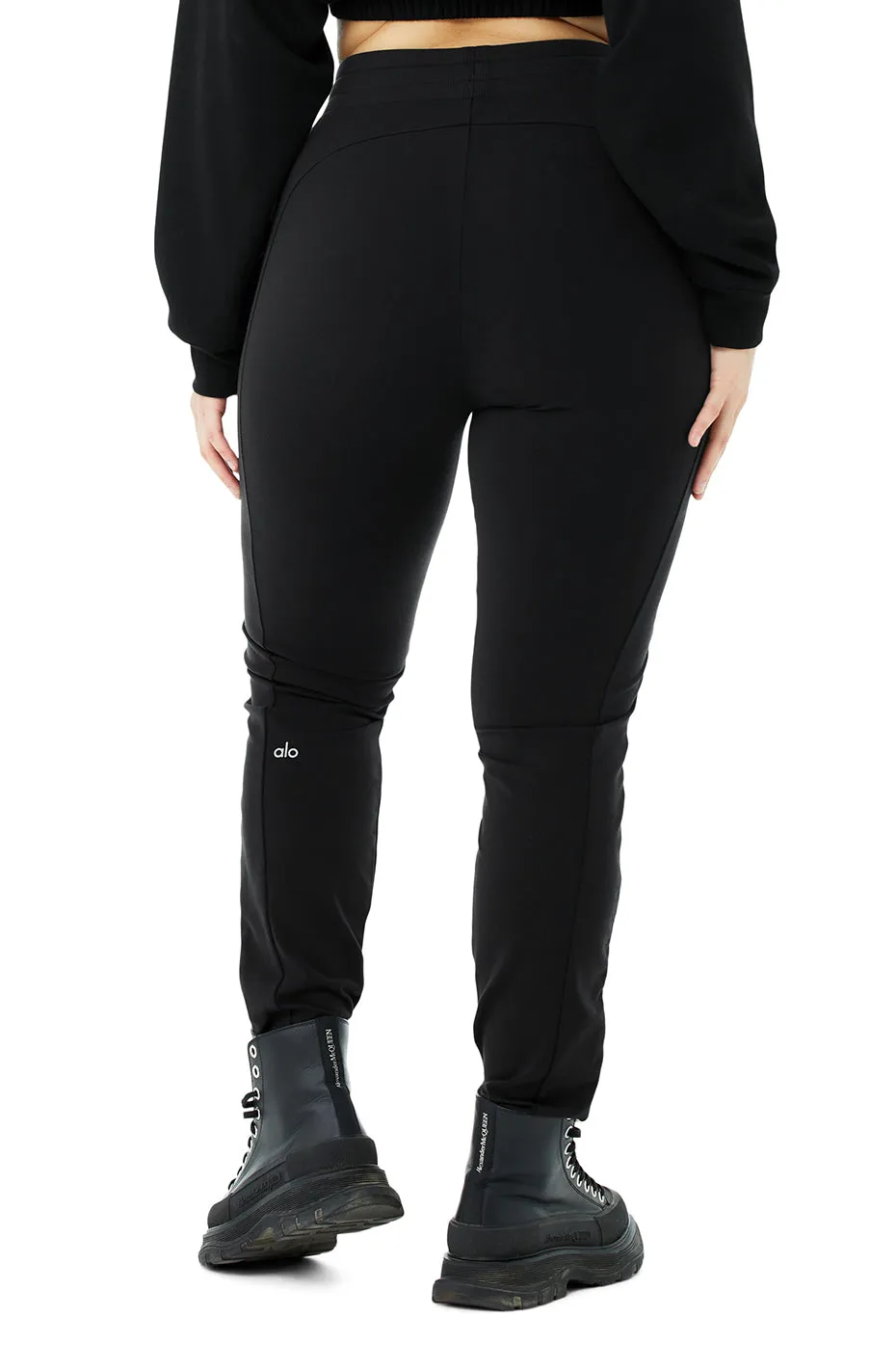 High-Waist Moto Puffer Pant - Black/Ivory