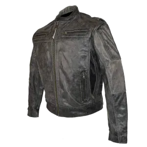 HMM542DG High Mileage Men's Distressed Gray Padded and Vented Leather Scooter Jacket