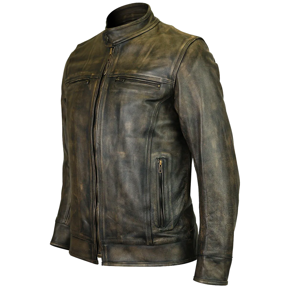 HMM546DB Distressed Brown Leather Scooter Jacket