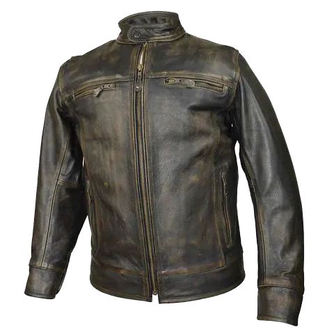 HMM546DB Distressed Brown Leather Scooter Jacket