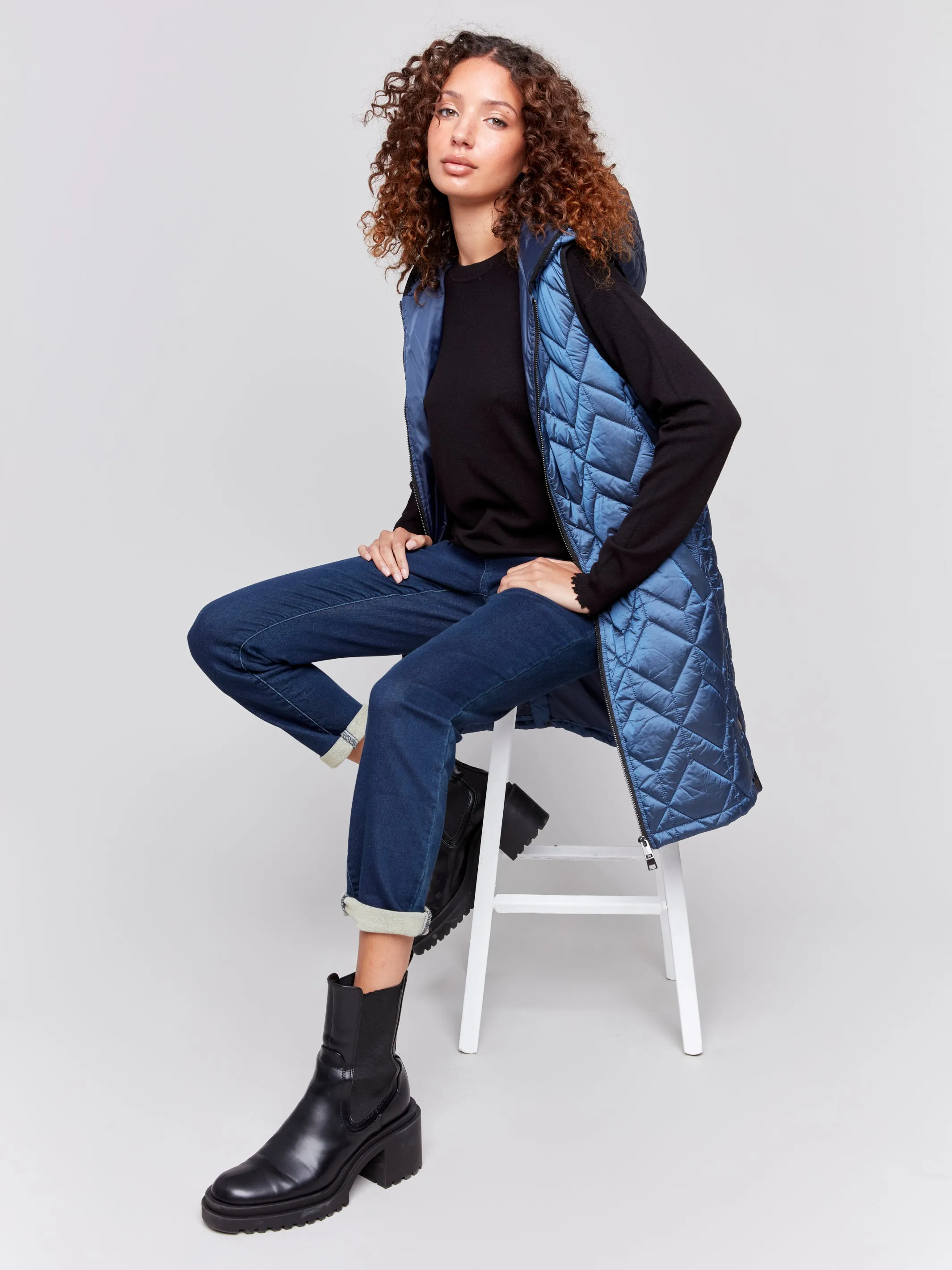 Hooded Long Quilted Puffer Vest