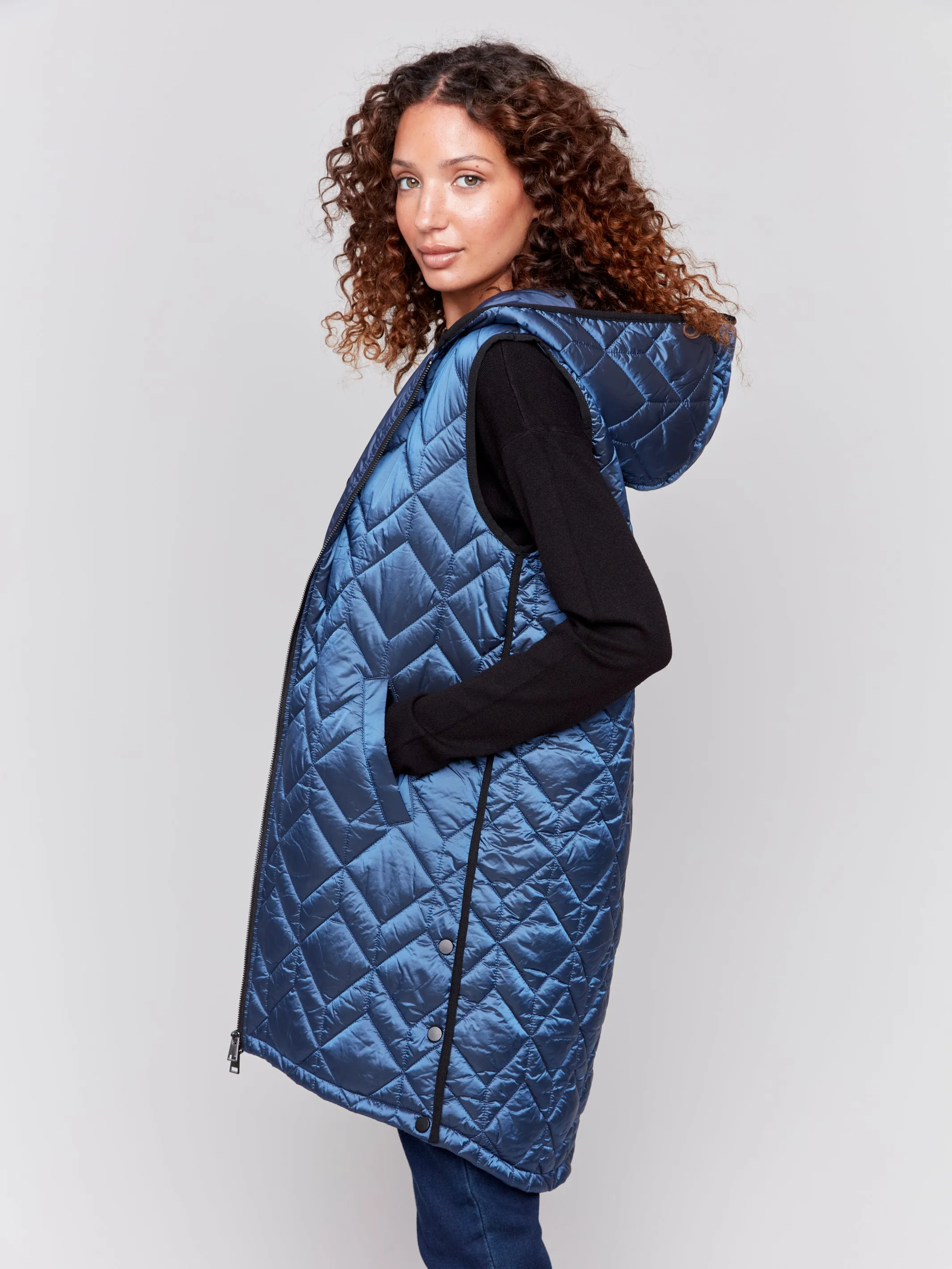 Hooded Long Quilted Puffer Vest