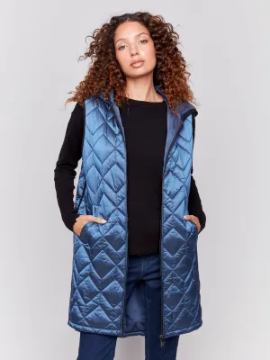 Hooded Long Quilted Puffer Vest