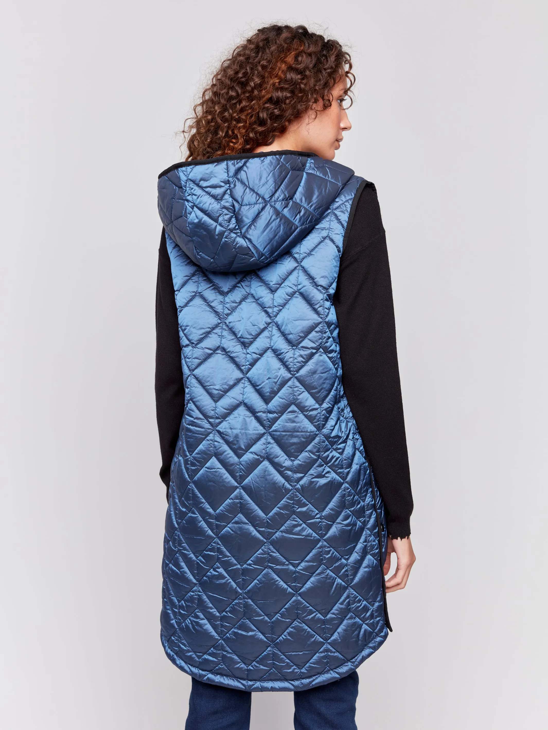 Hooded Long Quilted Puffer Vest