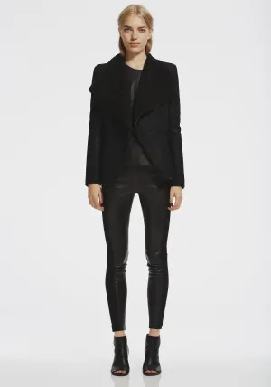 Isabella Drape Jacket Distressed Black Shearling Leather - SAMPLE