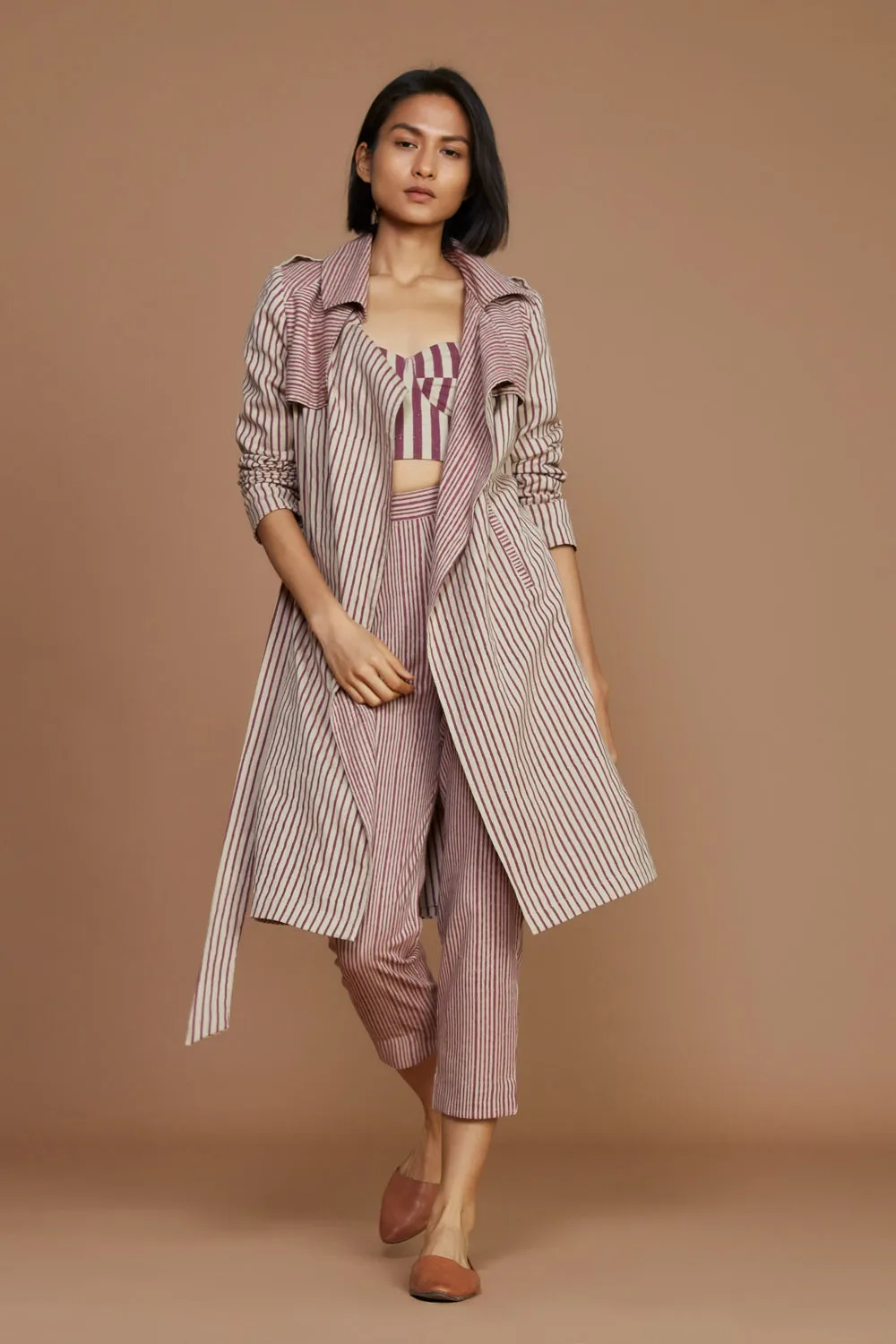 Ivory With Mauve Striped Trench Jacket