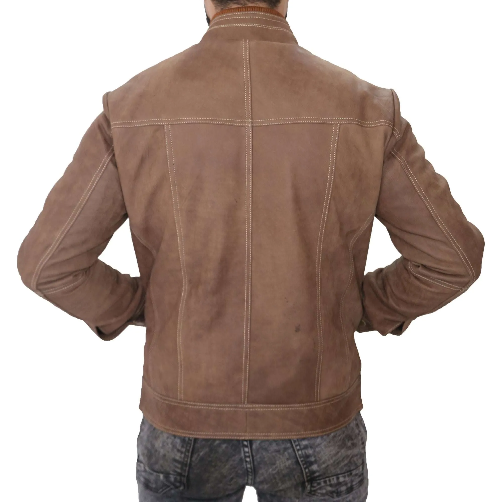 J9 Distressed Double collar Real Leather Jacket