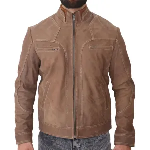 J9 Distressed Double collar Real Leather Jacket