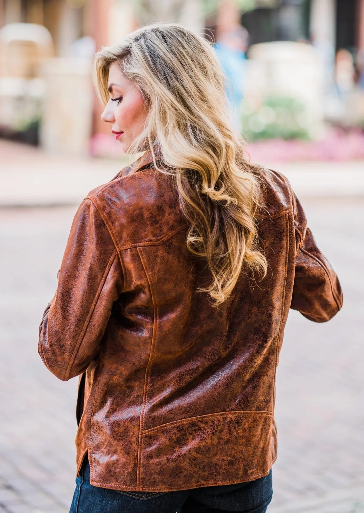 Jacket, Brown Leather in Western Cut - L1104 - SALE!