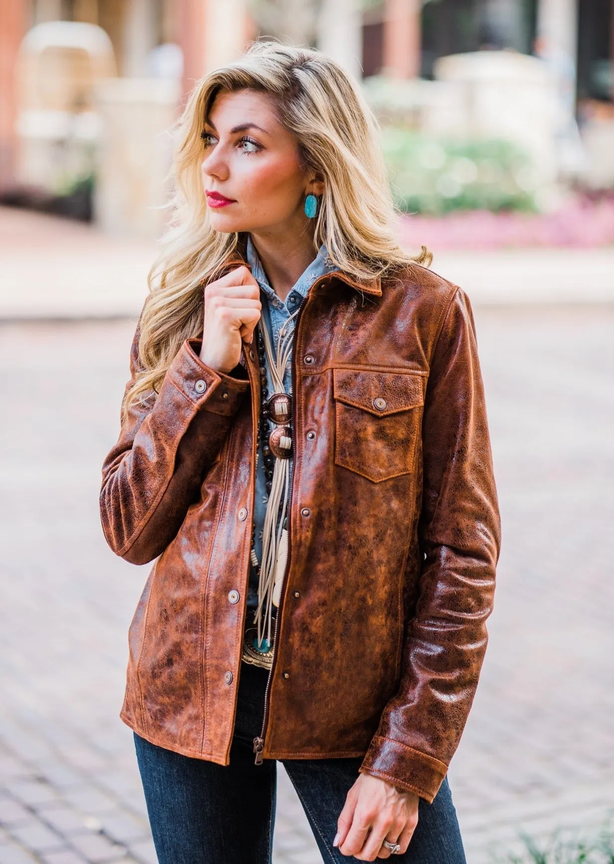 Jacket, Brown Leather in Western Cut - L1104 - SALE!