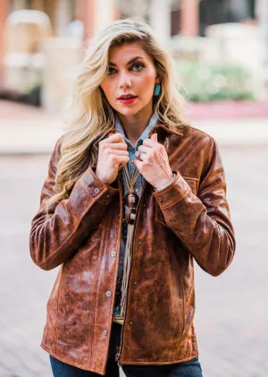 Jacket, Brown Leather in Western Cut - L1104 - SALE!