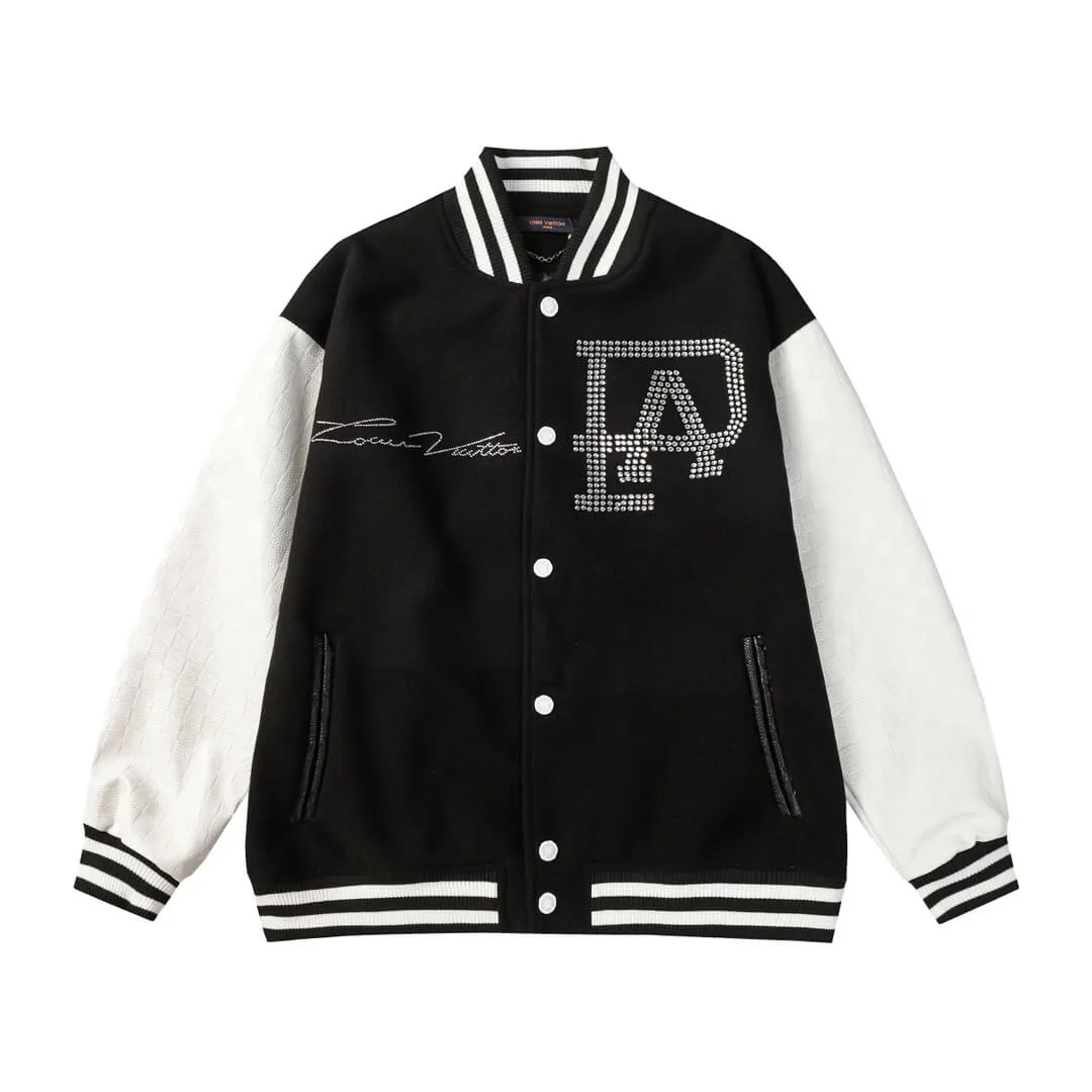 Louis Vuitton Black and White Mix Leather Blouson Varsity  Jacket