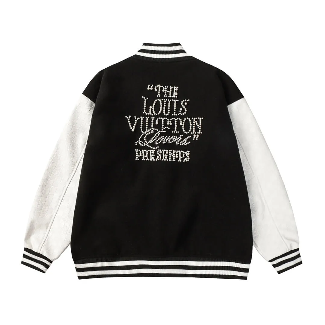 Louis Vuitton Black and White Mix Leather Blouson Varsity  Jacket