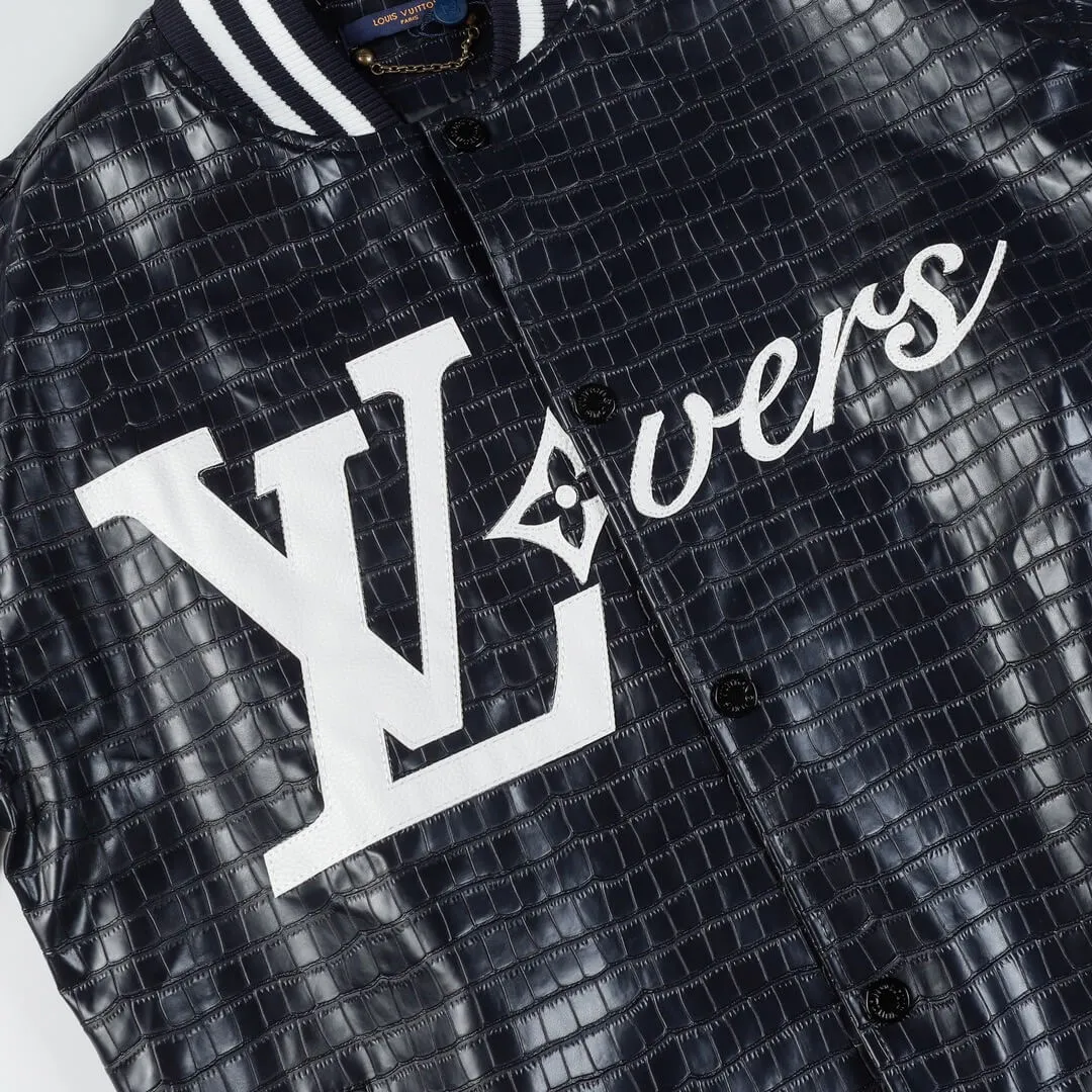 Louis Vuitton Black White Leather Lovers Varsity Jacket