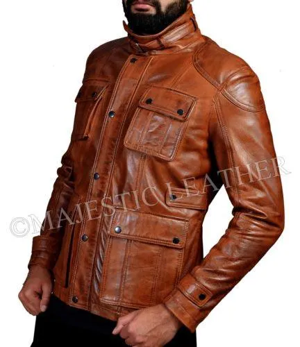 Men Leather Jacket Distressed Brown Slim Fit Biker Leather Jacket