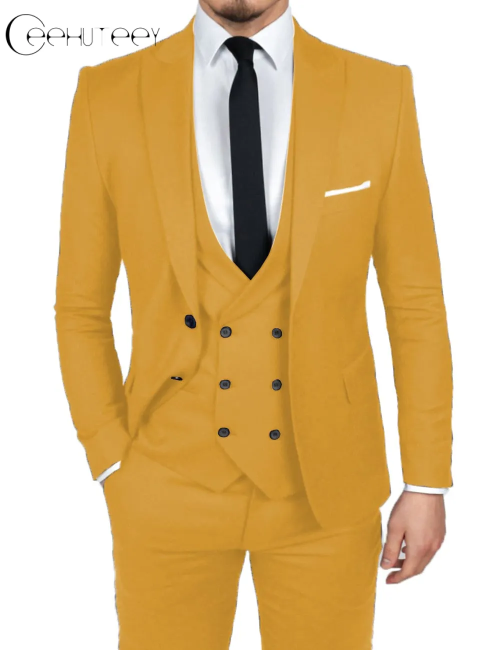 Men's 3 Pieces Dinner Suit Peak Lapel Tuxedos Groom (Blazer vest Pants)