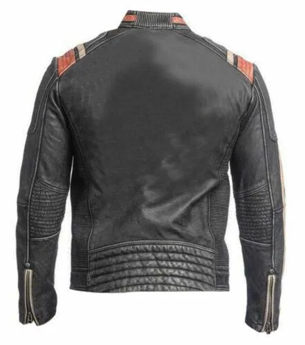 Mens Biker Retro Vintage Cafe Racer Antique Motorcycle Distressed Leather Jacket