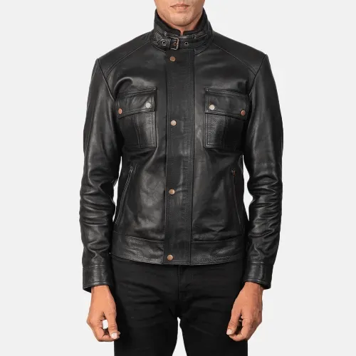 Mens Black Cow Leather Jacket