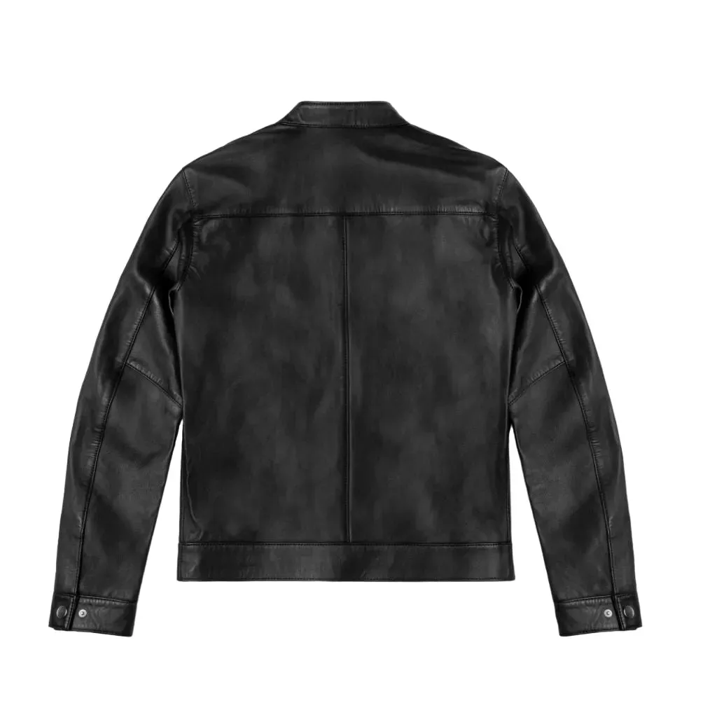 Mens Black Leather Cafe Racer Jacket