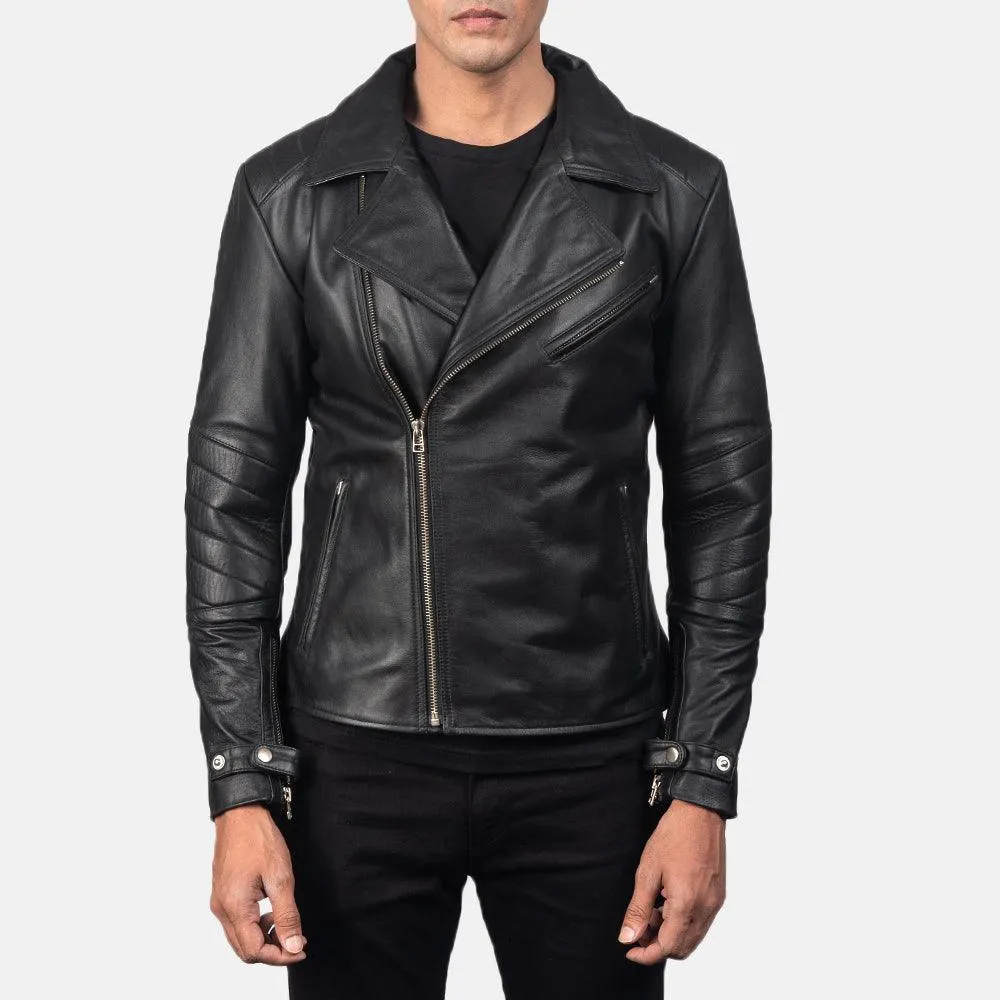 Mens Black Leather Motorbike Jacket