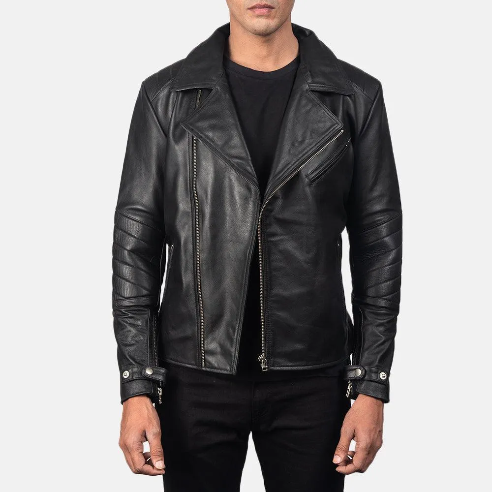 Mens Black Leather Motorbike Jacket